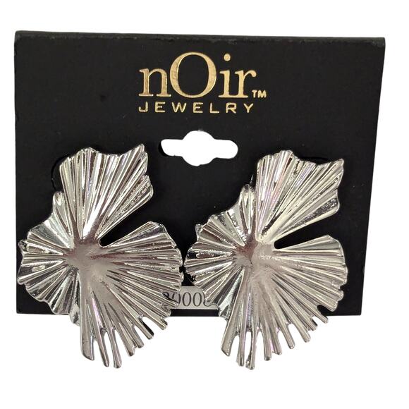 nOir Beveled Rippled Silver Tone Statement Earrings - Picture 3 of 3